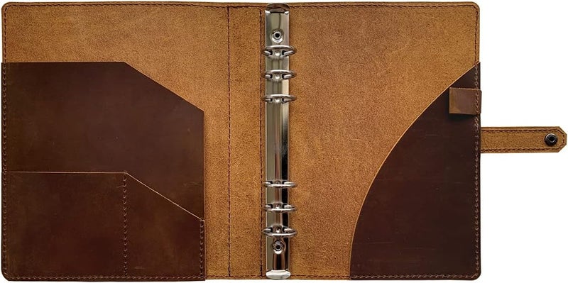 Fan&Ran Genuine Leather Binder Portfolio, 6 Ring Binder Organizer with Inner Pockets and Pen Holder, A5 - Image 2